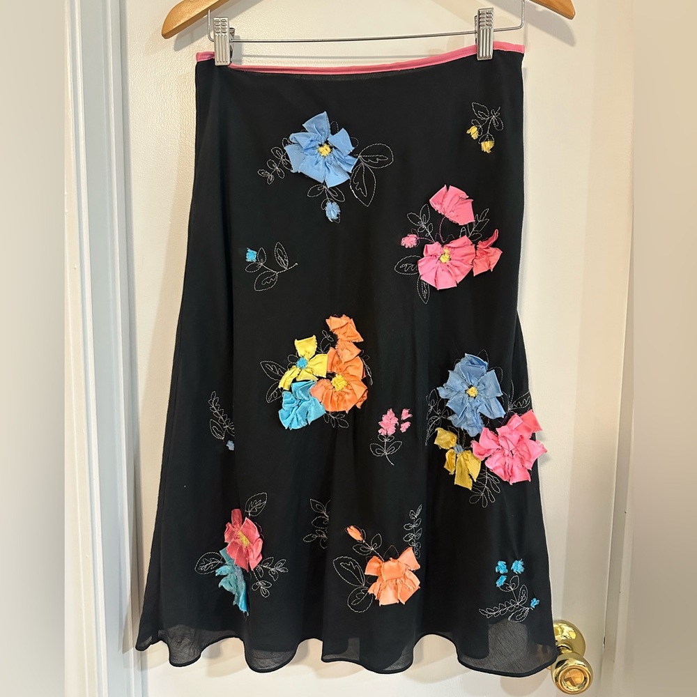Sunny Leigh Black Skirt with Colorful Floral Accents